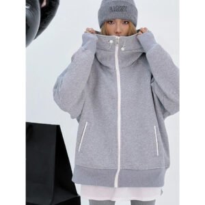 Ru Cheng light luxury unique design sports style casual hooded jacket women 2024 autumn new thick zipper cardigan top